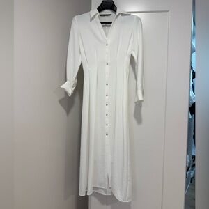 Zara white long sleeve maxi button up dress